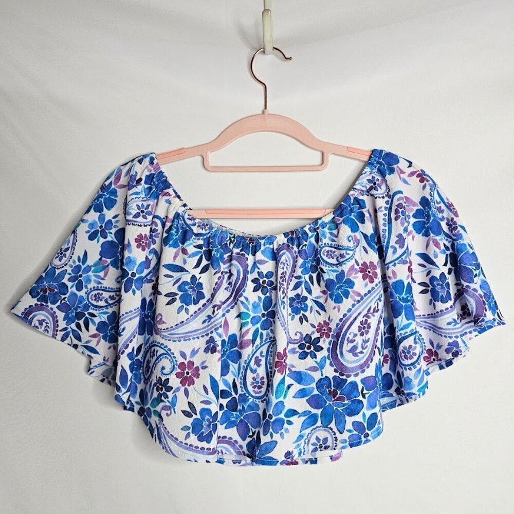 SHOW ME YOUR MUMU Heidi Ruffle Crop Top size XS WHITE BLUE FLORAL Beachy Summer - Picture 6 of 6